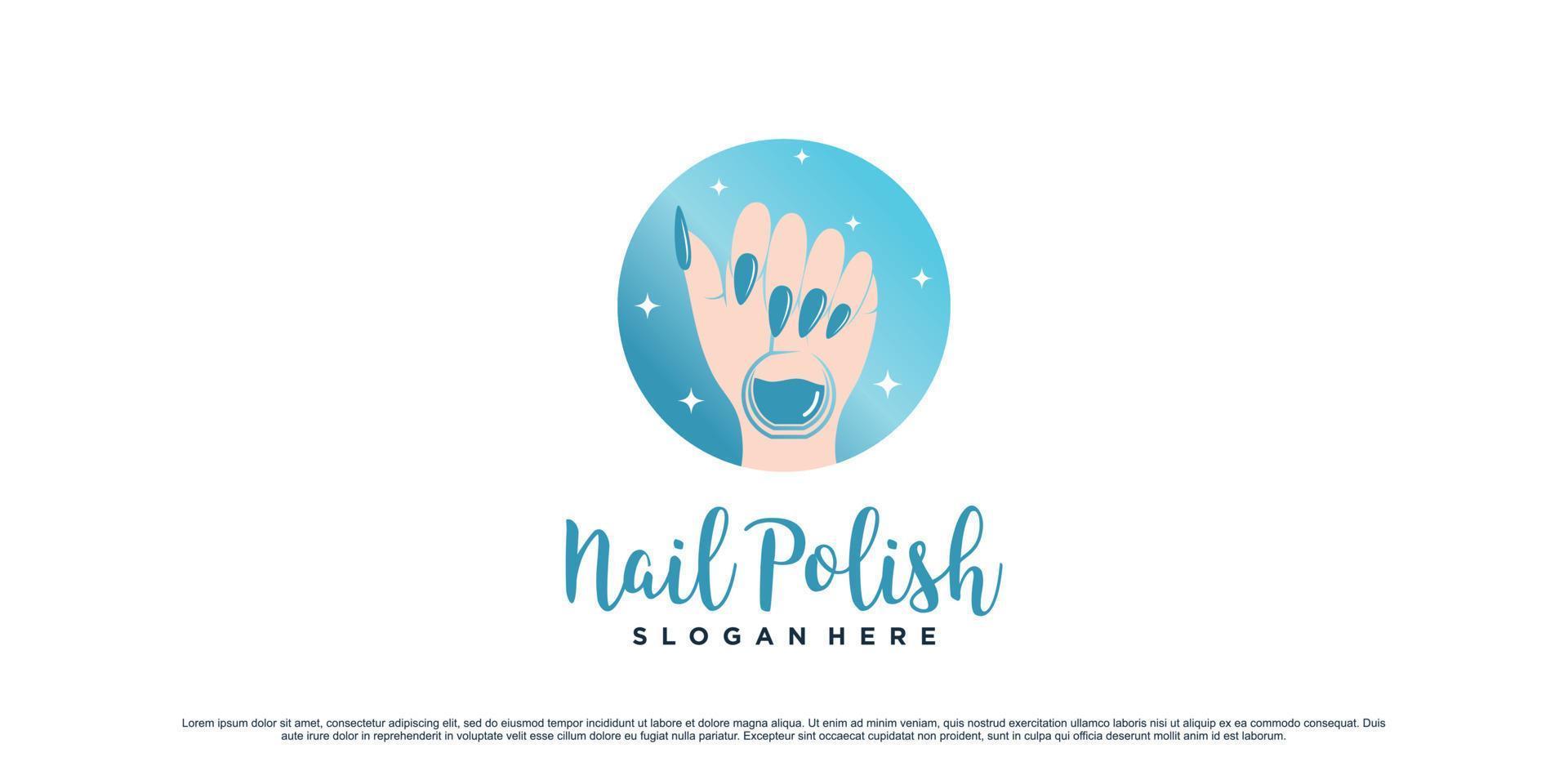 Creative nail polish logo design for manicure salon with woman hand and bottle icon Premium Vector