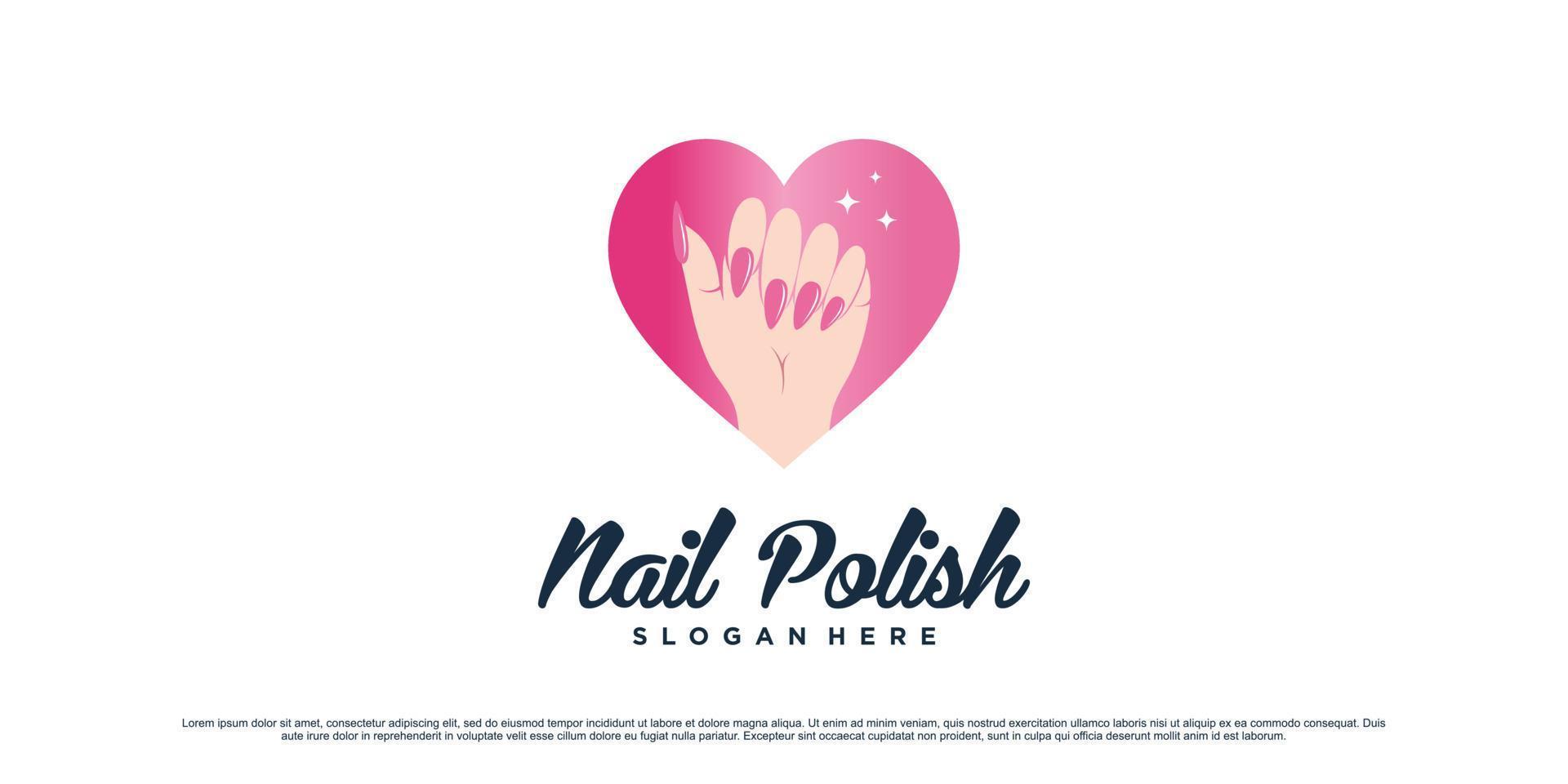 diseño de logotipo de estudio de esmalte de uñas para salón de manicura con icono de amor y vector premium de elemento creativo