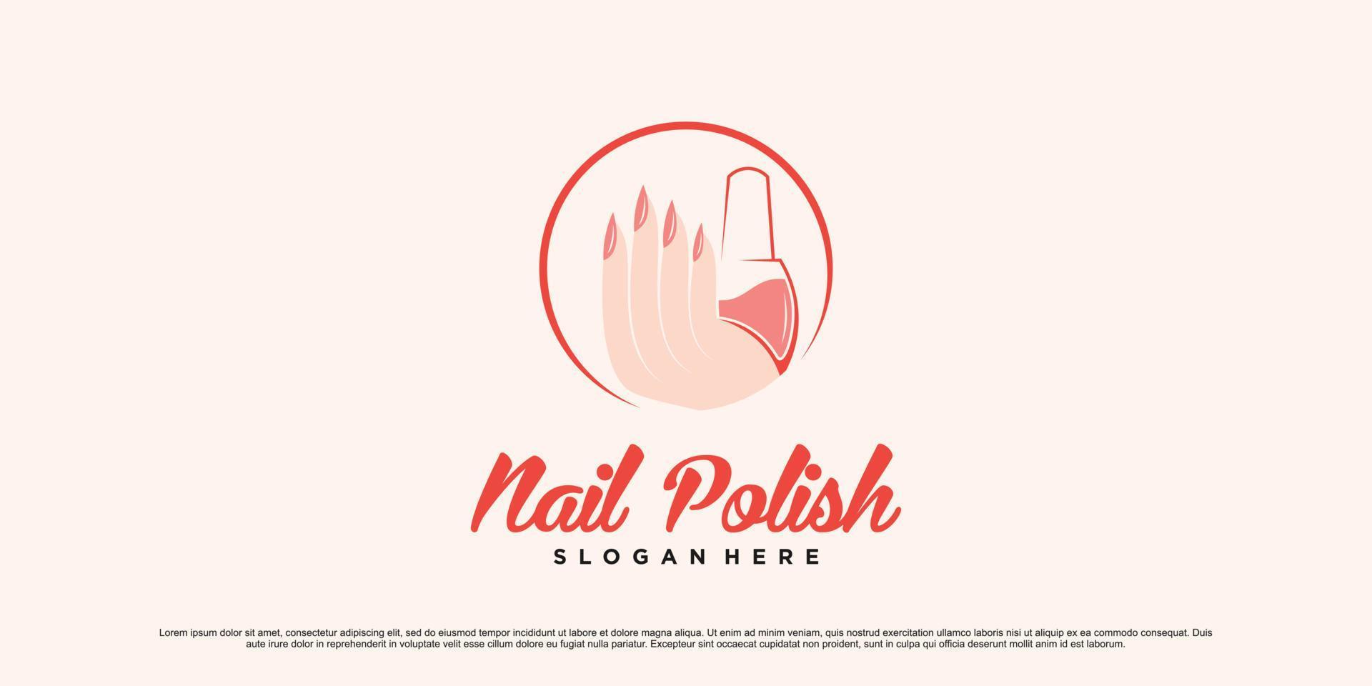 Nail polish logo design for nail art studio with circle concept and creative element Premium Vector