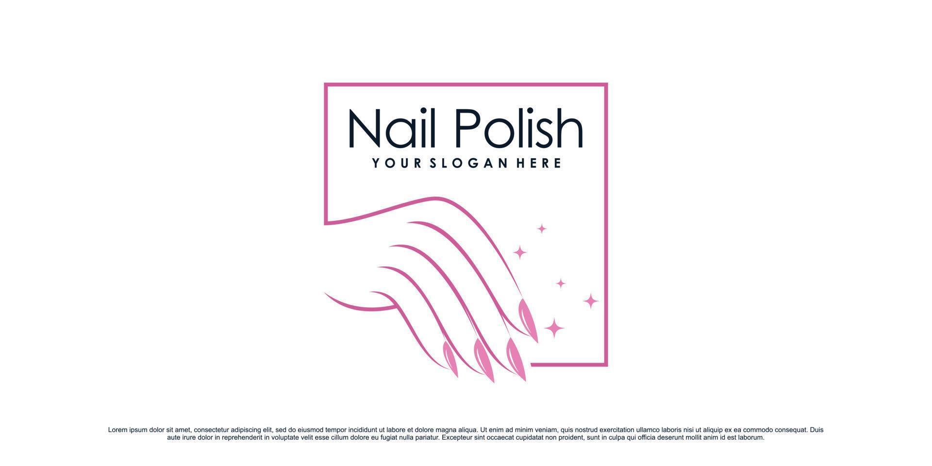 Nail polish logo design for nail art studio with woman hand and square concept Premium Vector