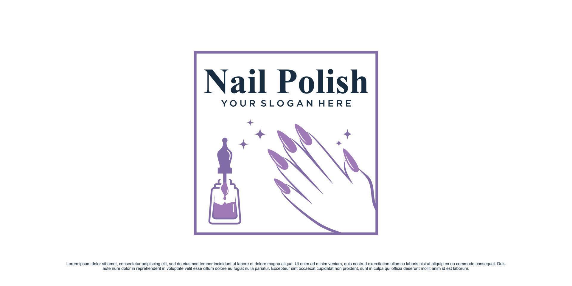 Nail polish logo design for nail art studio with woman hand and square concept Premium Vector