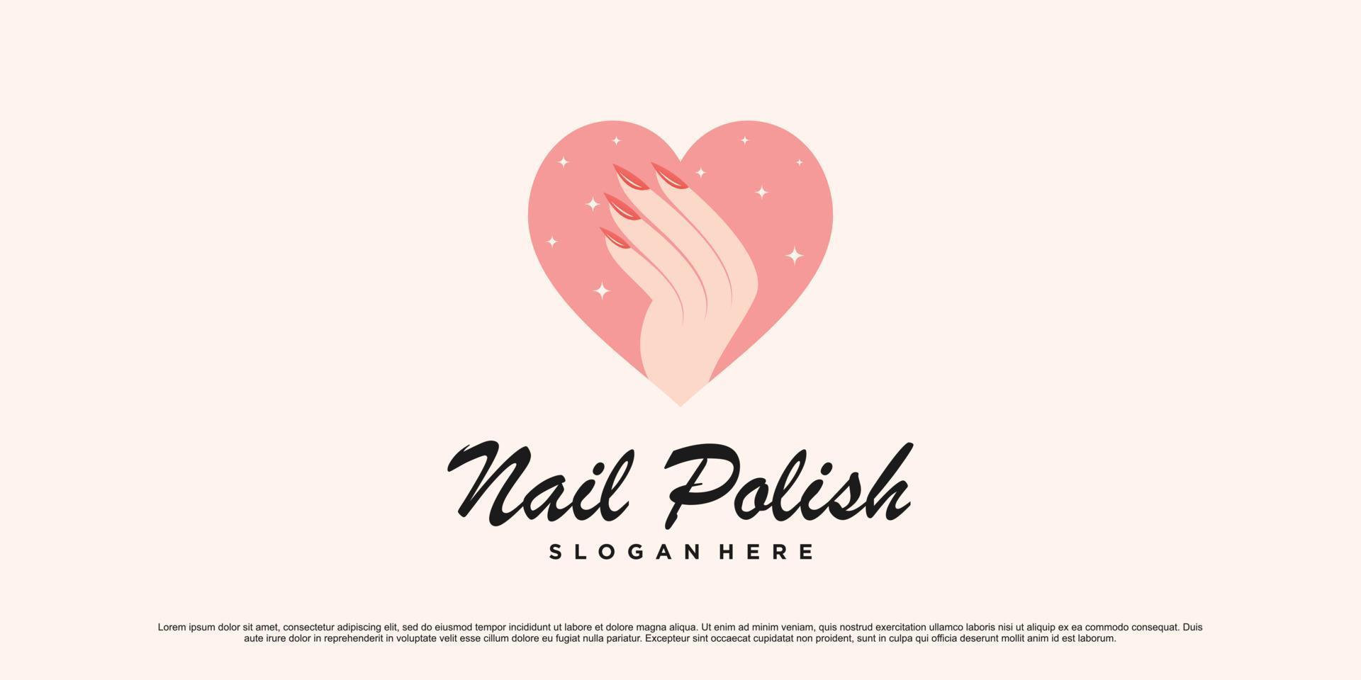 Nail polish studio logo design for manicure salon with love icon and creative element Premium Vector