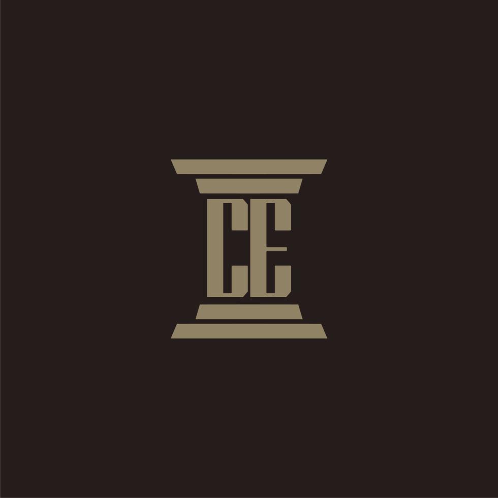 CE monogram initial logo for lawfirm with pillar design vector