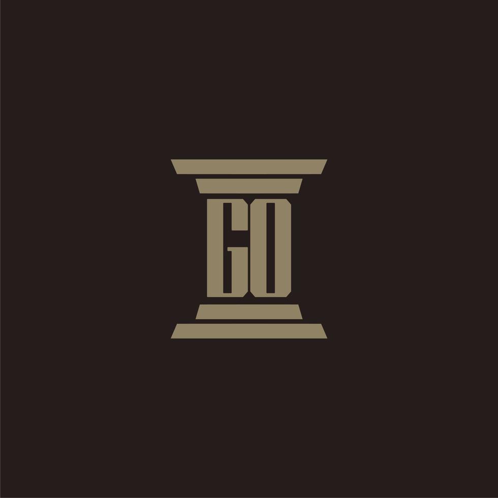 GO monogram initial logo for lawfirm with pillar design vector