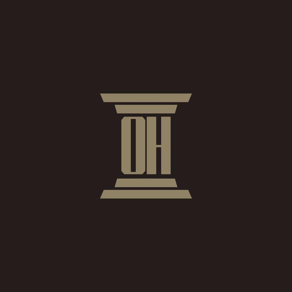 OH monogram initial logo for lawfirm with pillar design vector