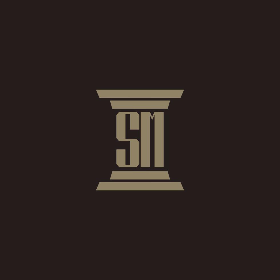 SM monogram initial logo for lawfirm with pillar design vector