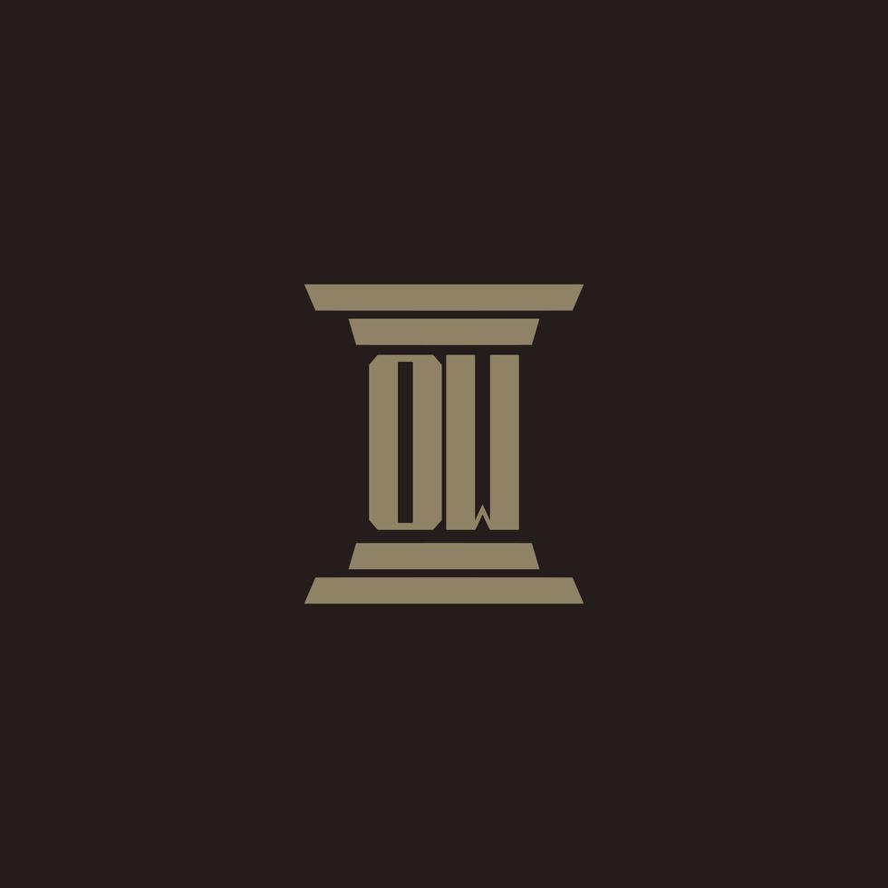 OW monogram initial logo for lawfirm with pillar design vector