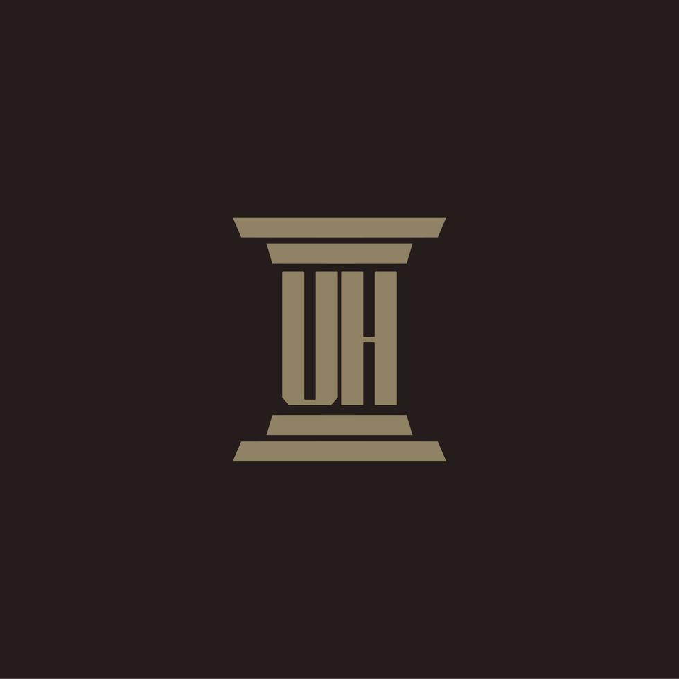 UH monogram initial logo for lawfirm with pillar design vector