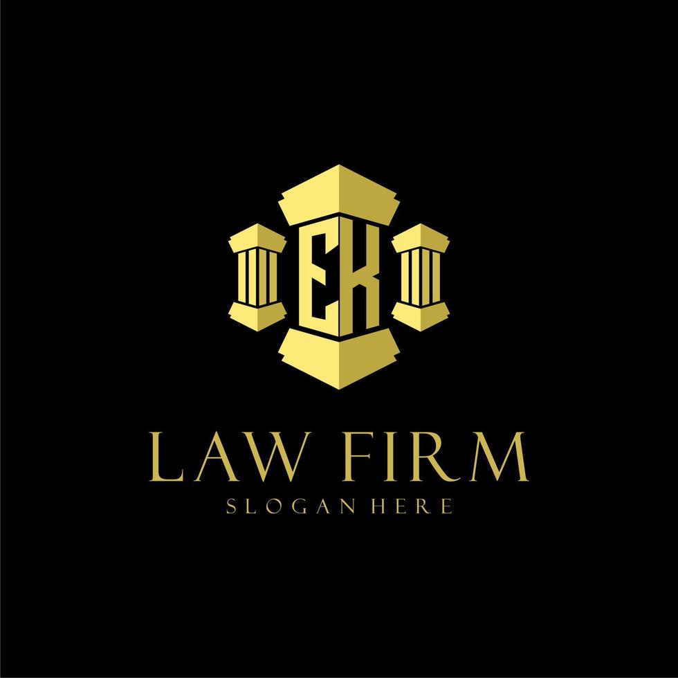 EK initial monogram logo for lawfirm with pillar design vector