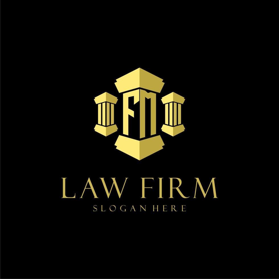 logotipo de monograma inicial fm para bufete de abogados con diseño de pilar vector
