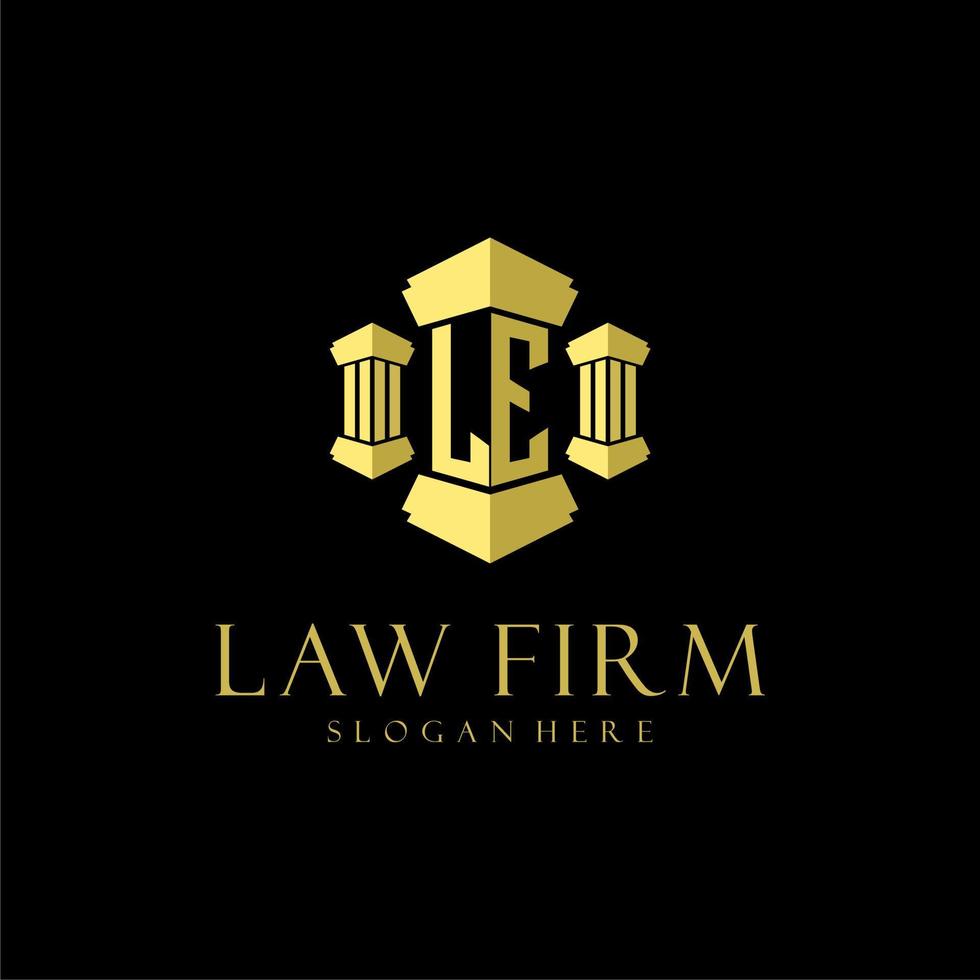 LE initial monogram logo for lawfirm with pillar design vector