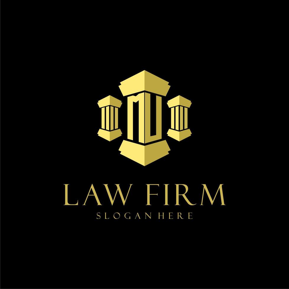 MU initial monogram logo for lawfirm with pillar design vector