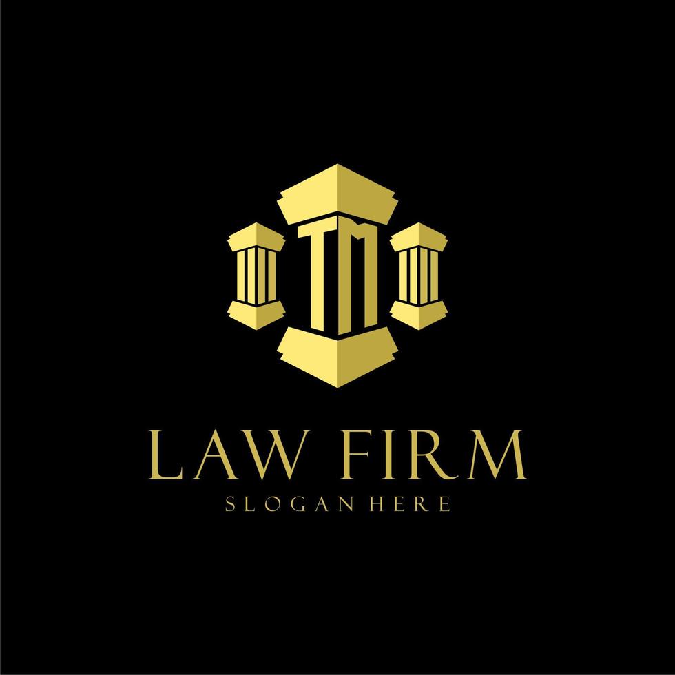 TM initial monogram logo for lawfirm with pillar design vector