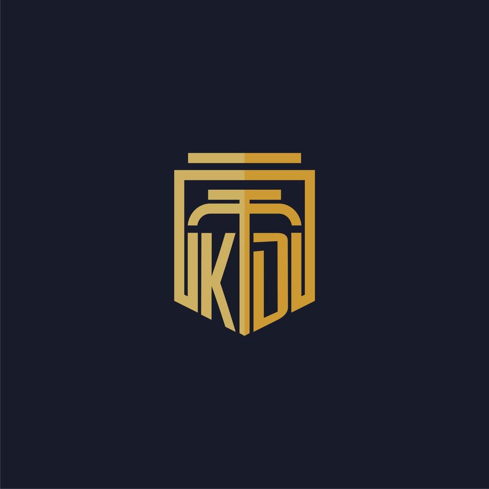 logotipo de monograma inicial de kd elegante con diseño de estilo de escudo para mural de juegos de bufete de abogados vector