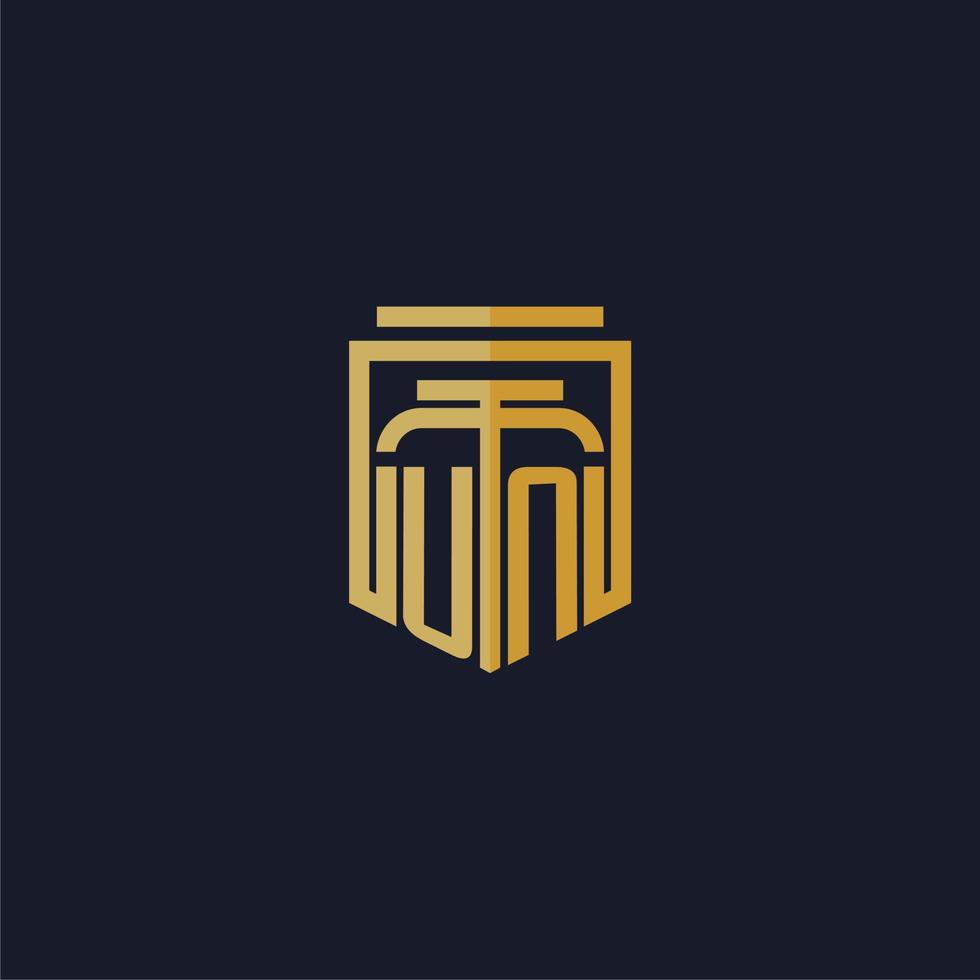 UN initial monogram logo elegant with shield style design for wall mural lawfirm gaming vector