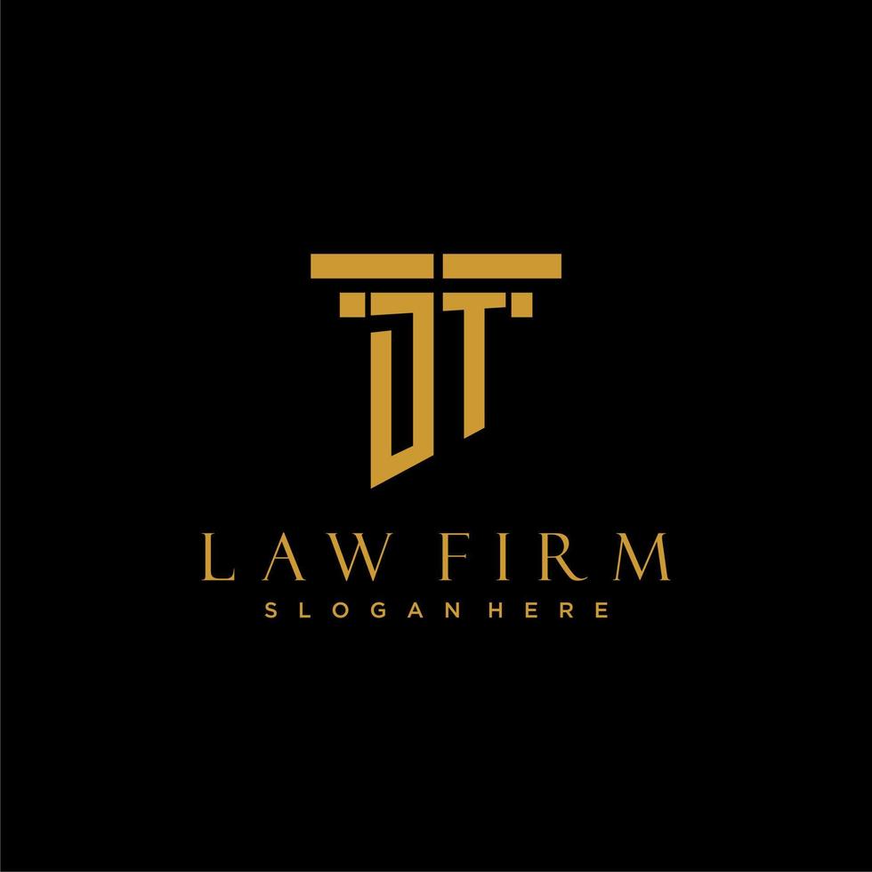 DT monogram initial logo for lawfirm with pillar design vector