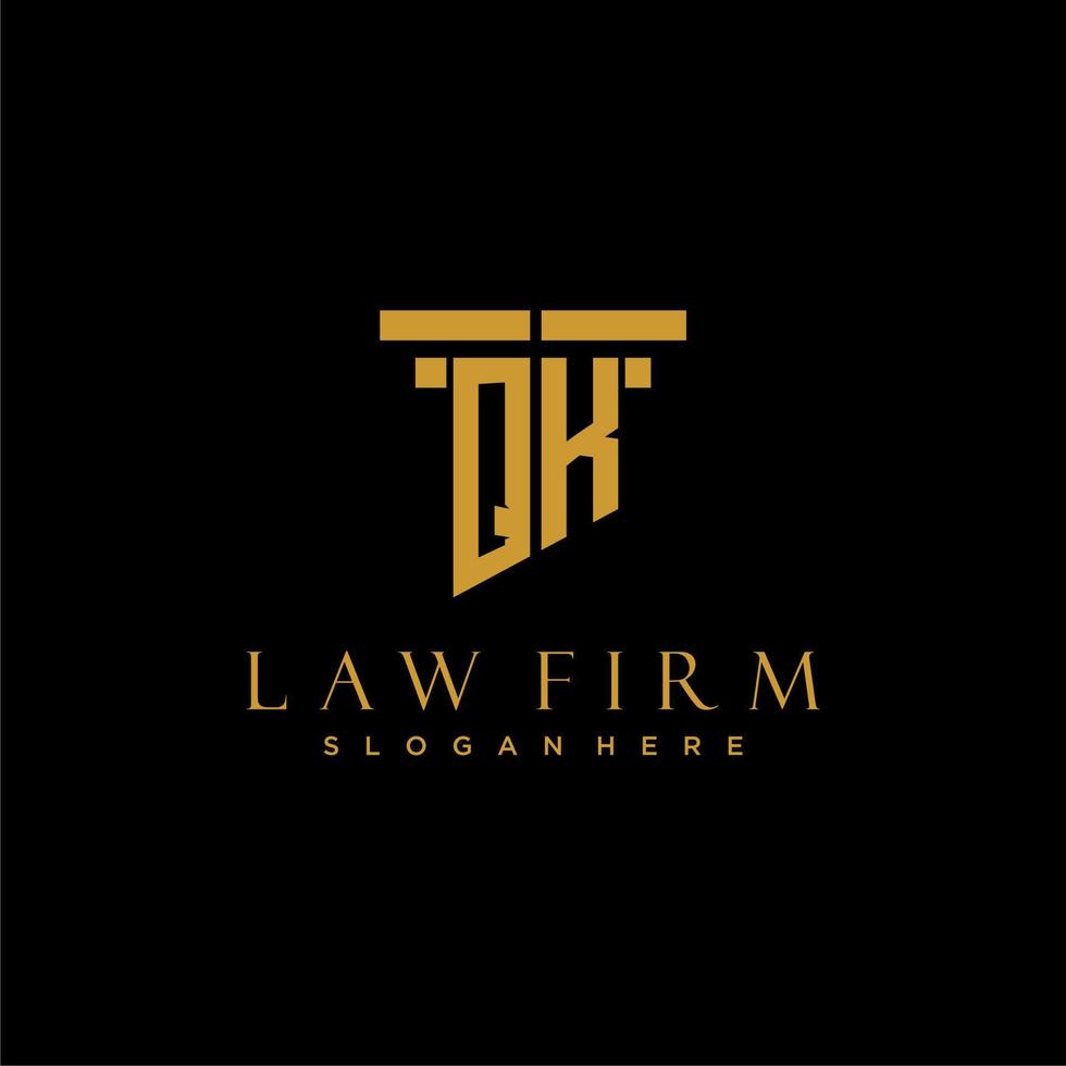 QK monogram initial logo for lawfirm with pillar design vector