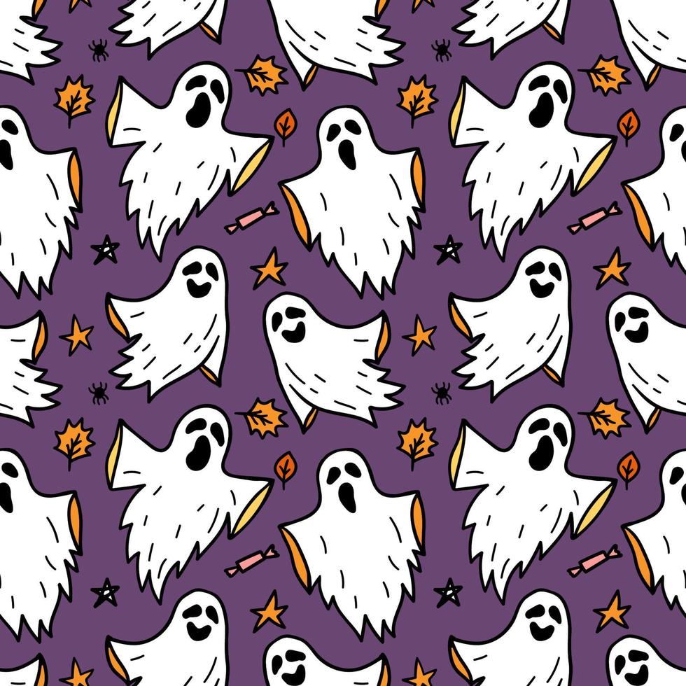 Cloth Ghost seamless pattern. Horror Halloween hand drawn doodle background vector