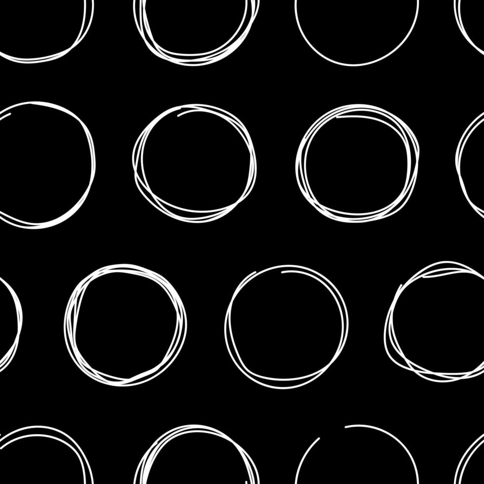 Hand drawn circle line sketch seamless pattern. Abstract line black background vector