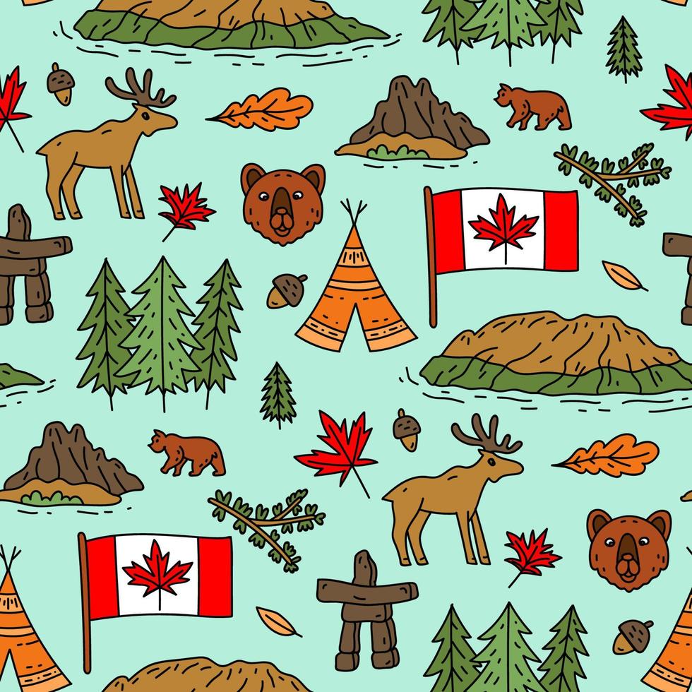 Canada sign and symbol flat icons set in seamless pattern. vector