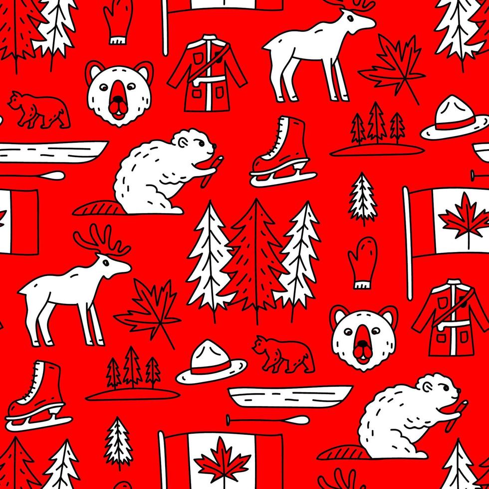 Canada sign and symbol flat icons set in seamless pattern. vector