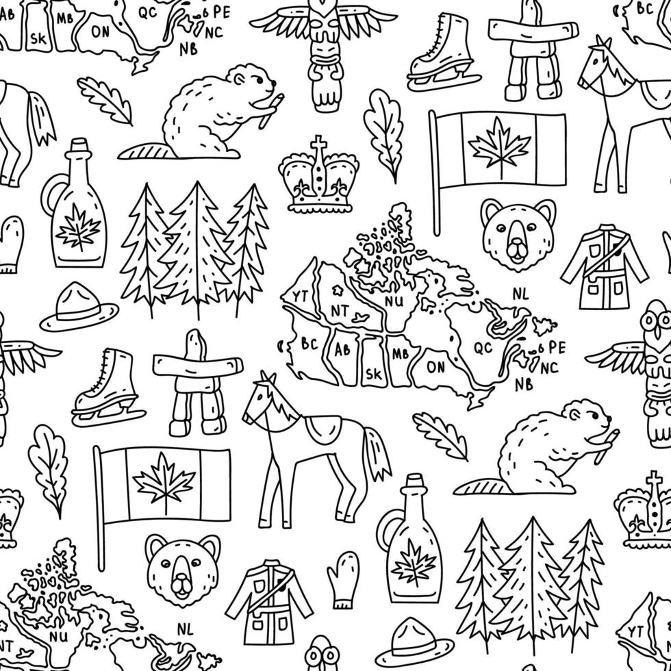 Canada sign and symbol flat icons set in seamless pattern. vector