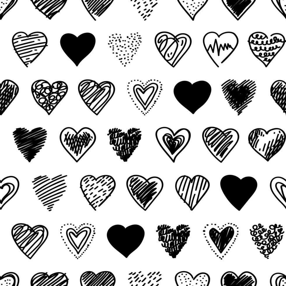 Doodle heart icons seamless patterns. Freehand drawings backdrop. Spots, drops vector