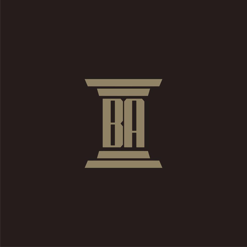 BA monogram initial logo for lawfirm with pillar design vector