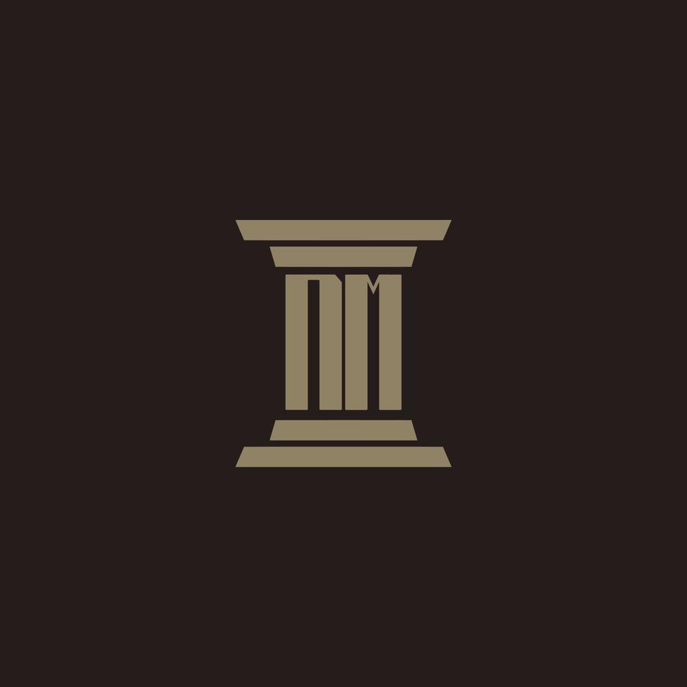 NM monogram initial logo for lawfirm with pillar design vector