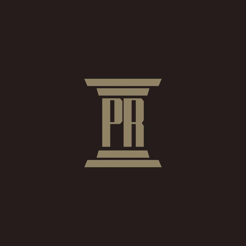 PR monogram initial logo for lawfirm with pillar design vector