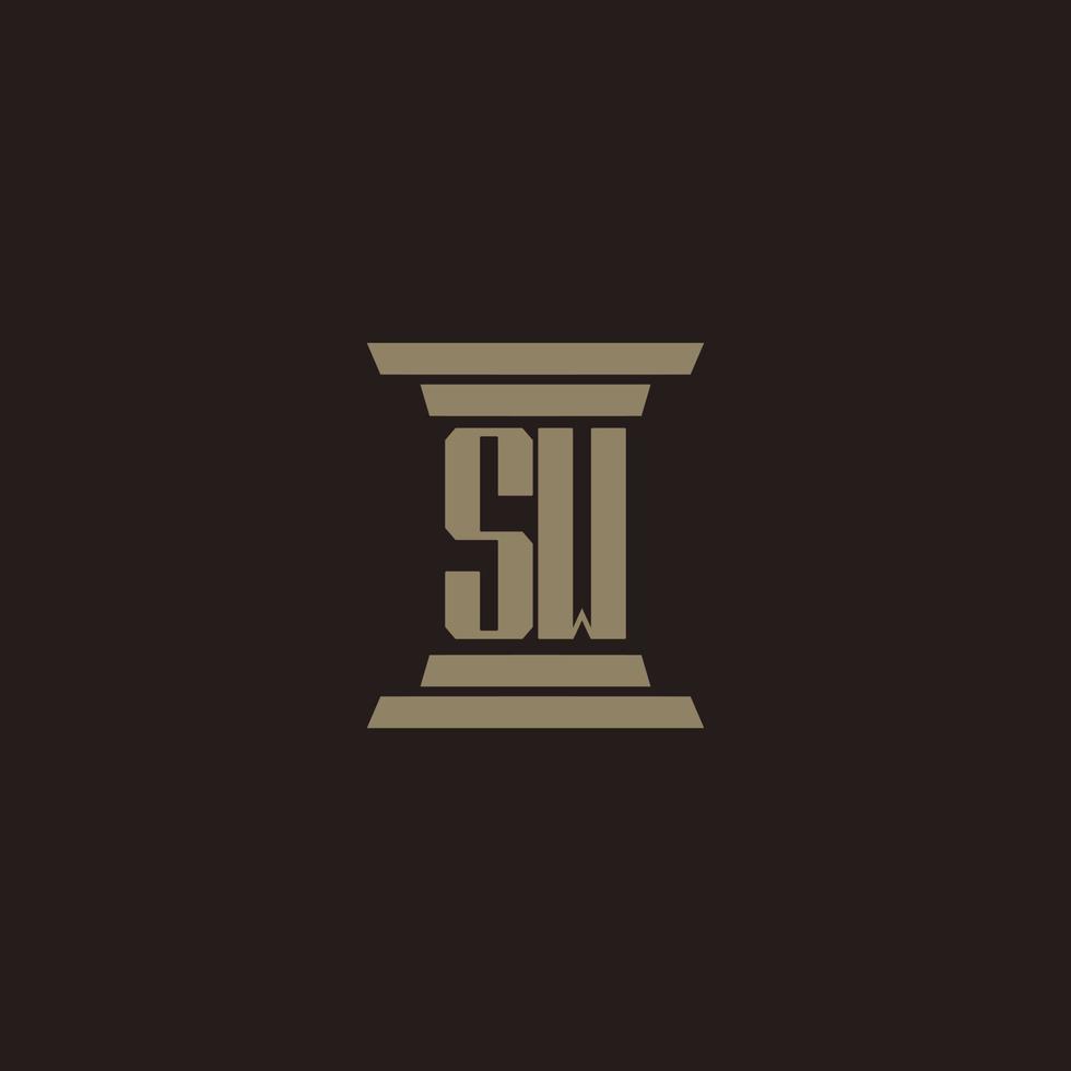SW monogram initial logo for lawfirm with pillar design vector