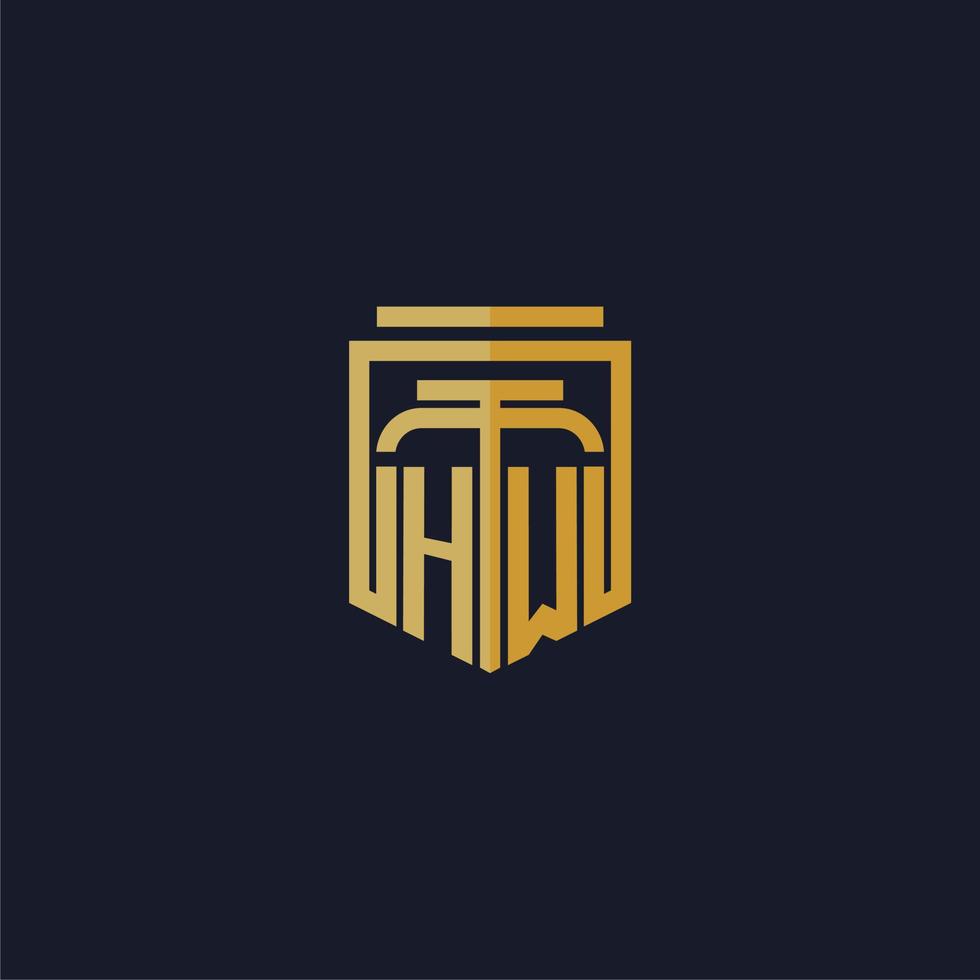 logotipo de monograma inicial hw elegante con diseño de estilo de escudo para mural de juegos de bufete de abogados vector