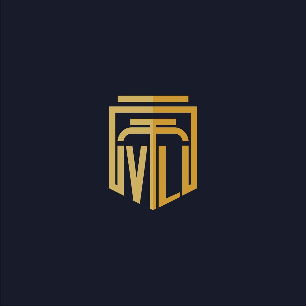 logotipo de monograma inicial vl elegante con diseño de estilo de escudo para mural de juegos de bufete de abogados vector