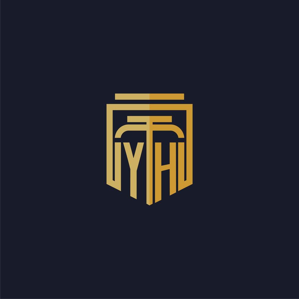 logotipo de monograma inicial de yh elegante con diseño de estilo de escudo para mural de juegos de bufete de abogados vector