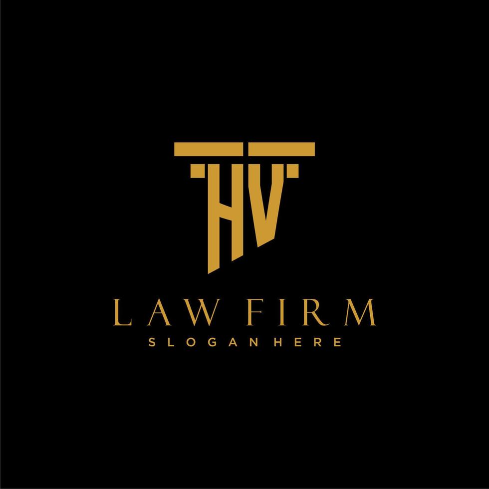 logotipo inicial del monograma hv para bufete de abogados con diseño de pilar vector