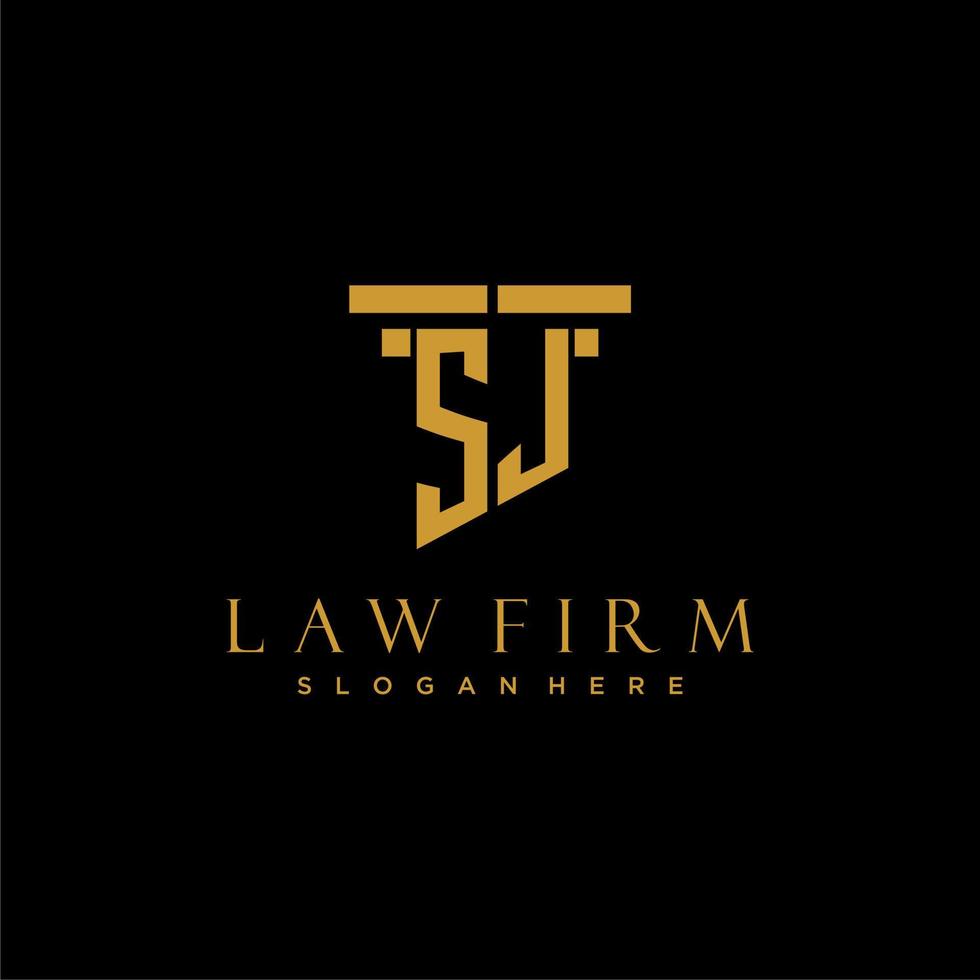 SJ monogram initial logo for lawfirm with pillar design vector