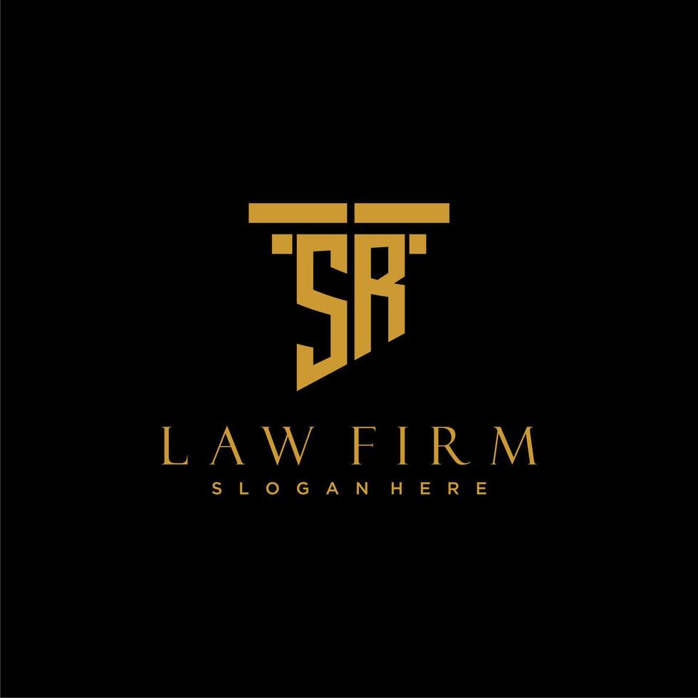 SR monogram initial logo for lawfirm with pillar design vector