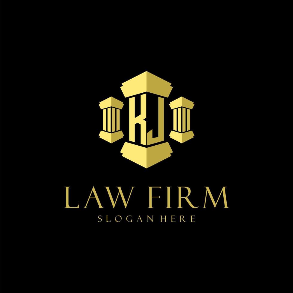 KJ initial monogram logo for lawfirm with pillar design vector