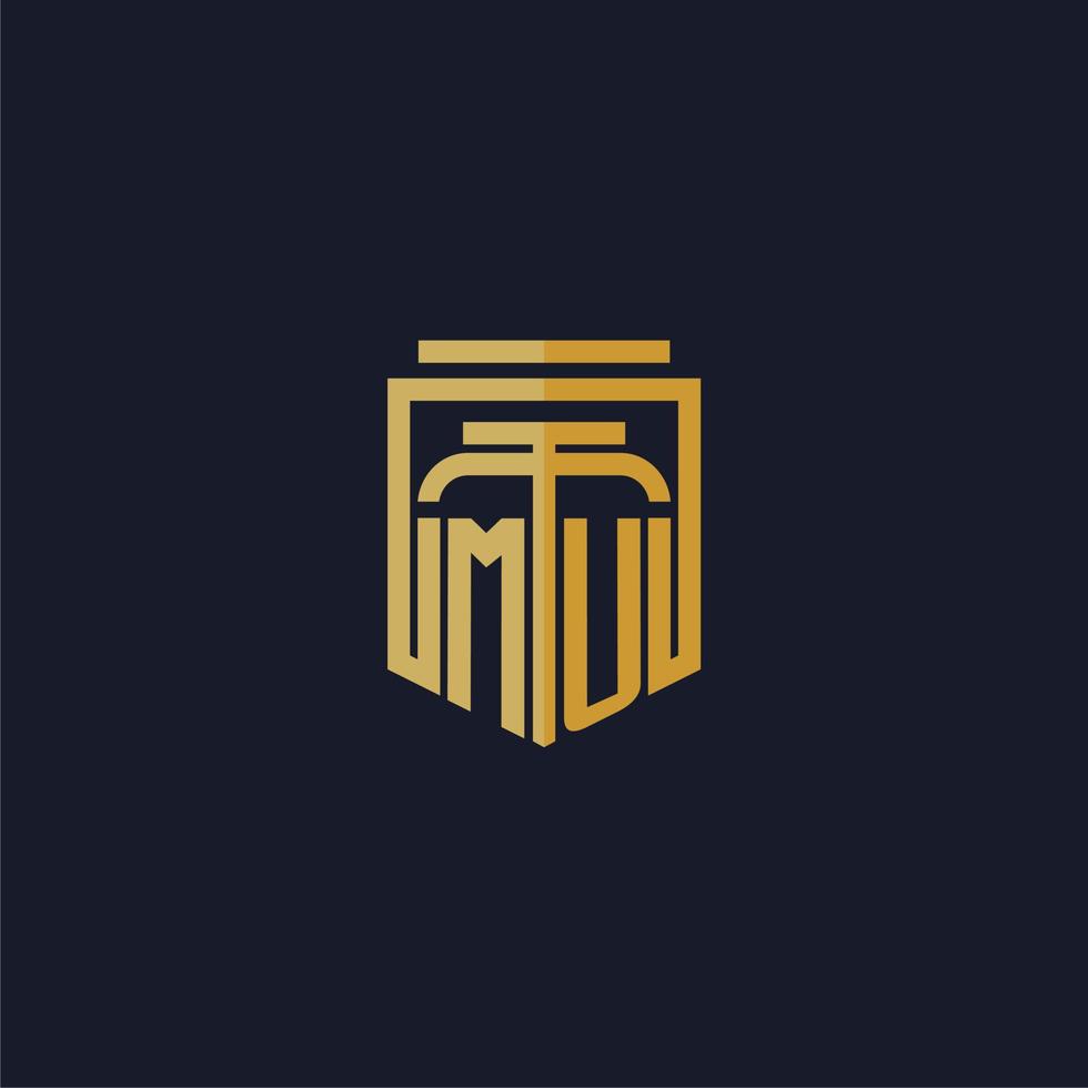 MU initial monogram logo elegant with shield style design for wall mural lawfirm gaming vector