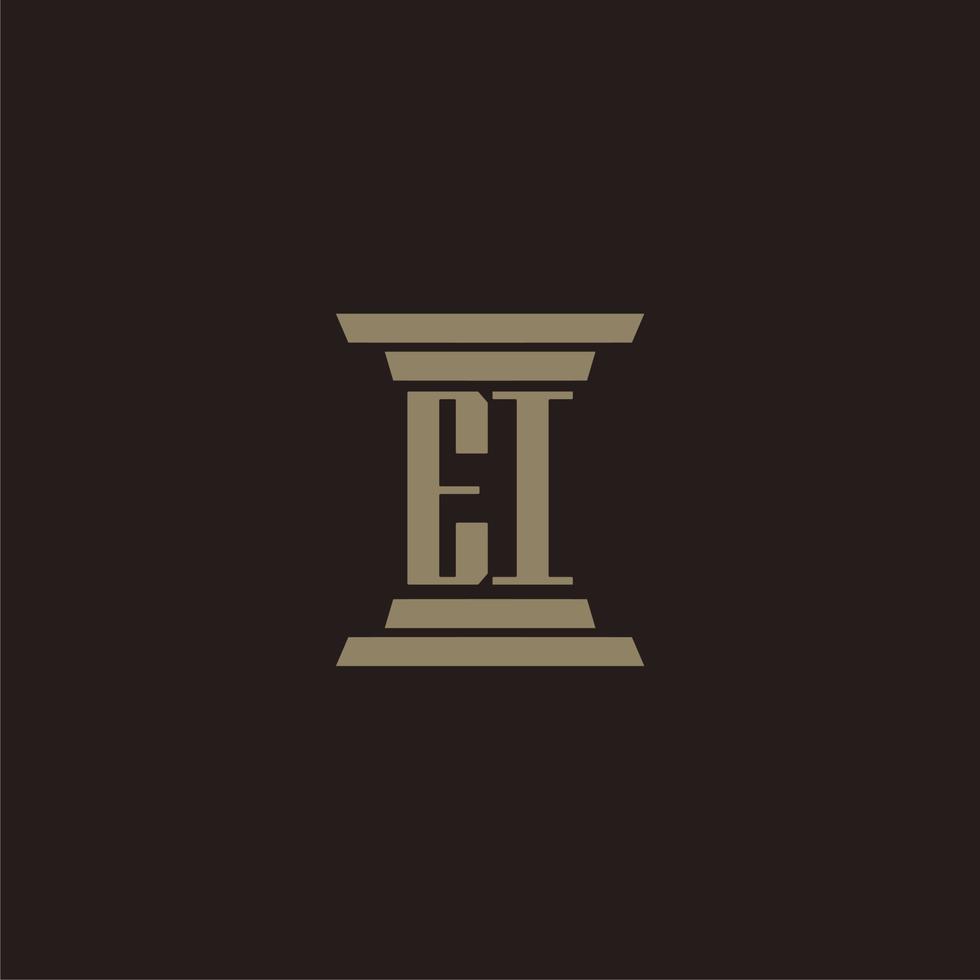 EI monogram initial logo for lawfirm with pillar design vector