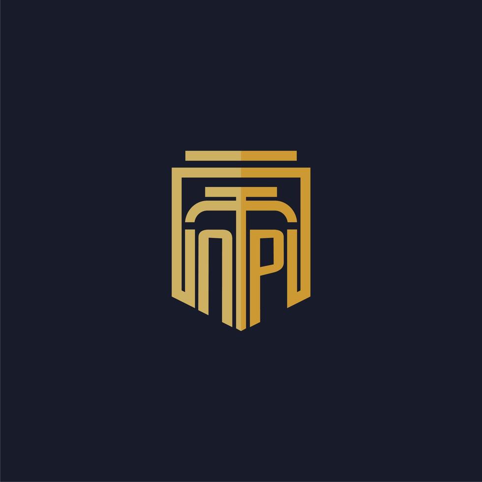 NP initial monogram logo elegant with shield style design for wall mural lawfirm gaming vector