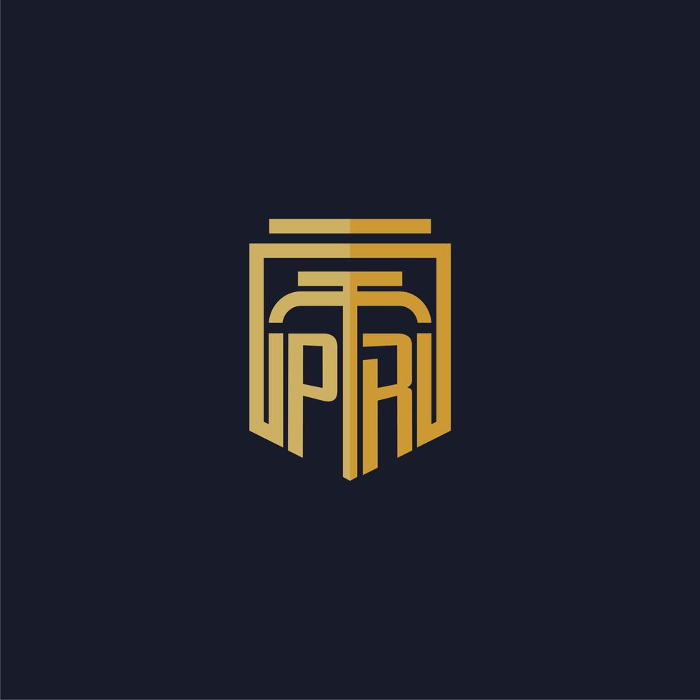 PR initial monogram logo elegant with shield style design for wall mural lawfirm gaming vector