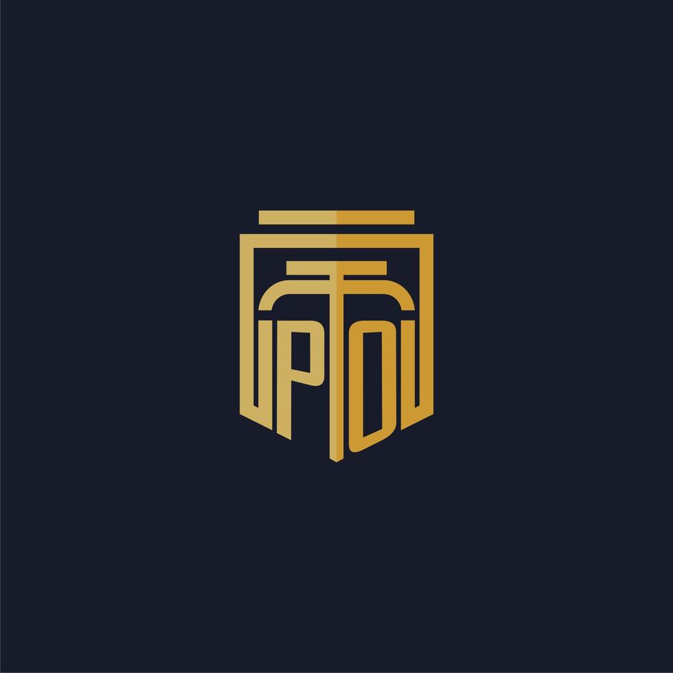 PO initial monogram logo elegant with shield style design for wall mural lawfirm gaming vector