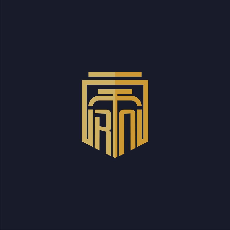logotipo de monograma inicial de rn elegante con diseño de estilo de escudo para mural de juego de bufete de abogados vector