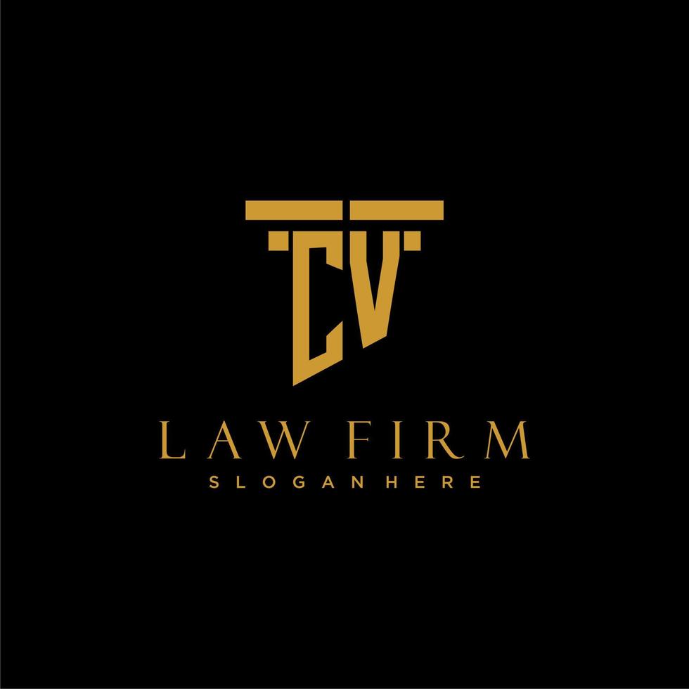 CV monogram initial logo for lawfirm with pillar design vector