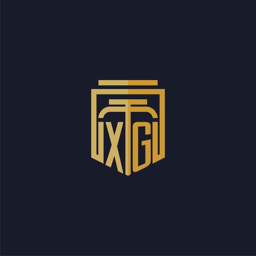 logotipo de monograma inicial xg elegante con diseño de estilo de escudo para mural de juegos de bufete de abogados vector