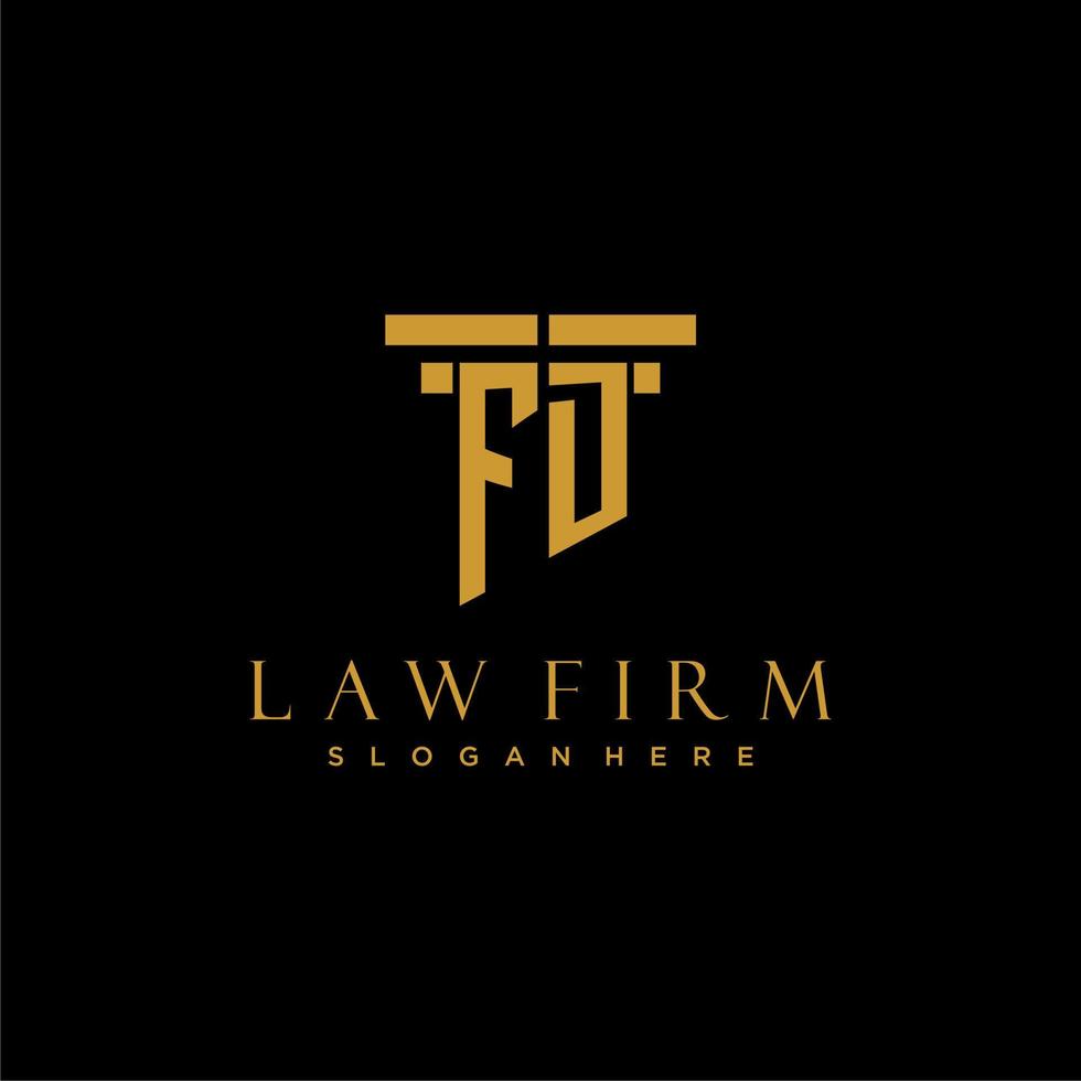 FD monogram initial logo for lawfirm with pillar design vector