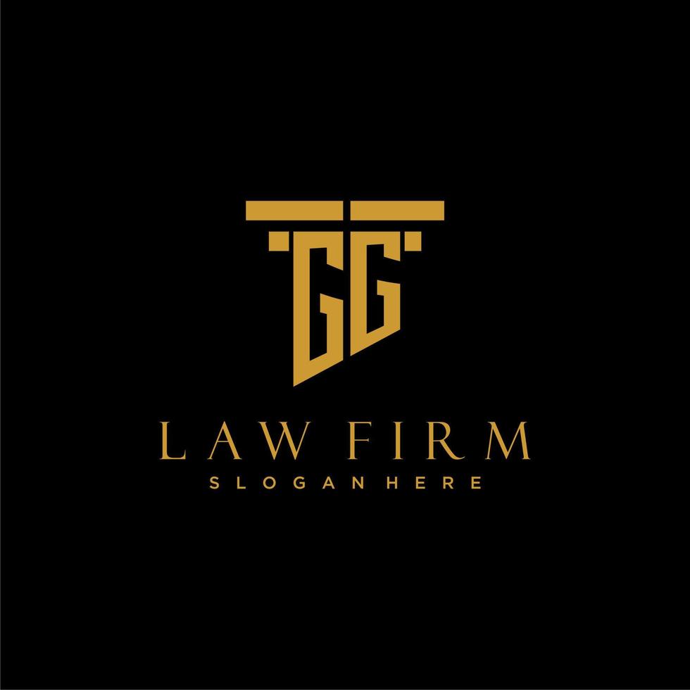logotipo inicial del monograma gg para bufete de abogados con diseño de pilar vector