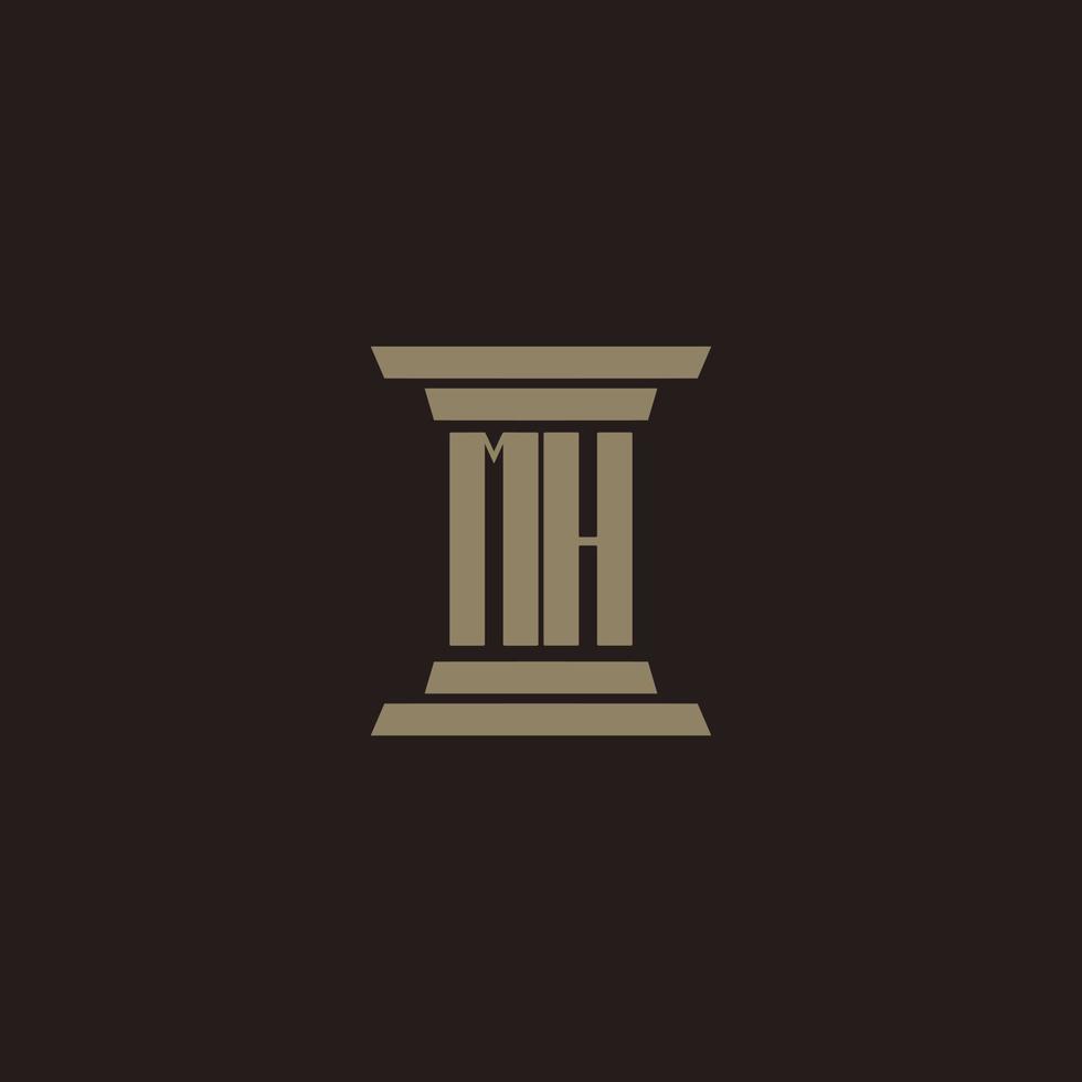 MH monogram initial logo for lawfirm with pillar design vector