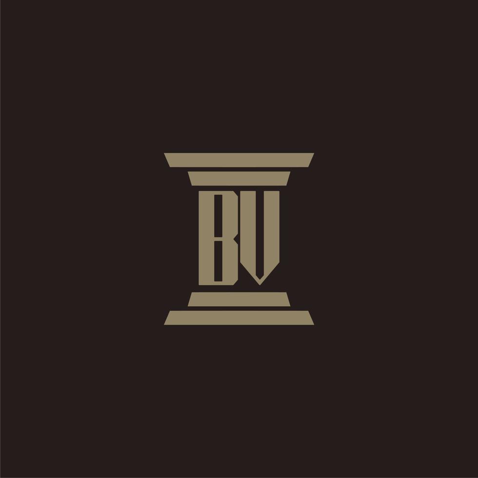 BV monogram initial logo for lawfirm with pillar design vector